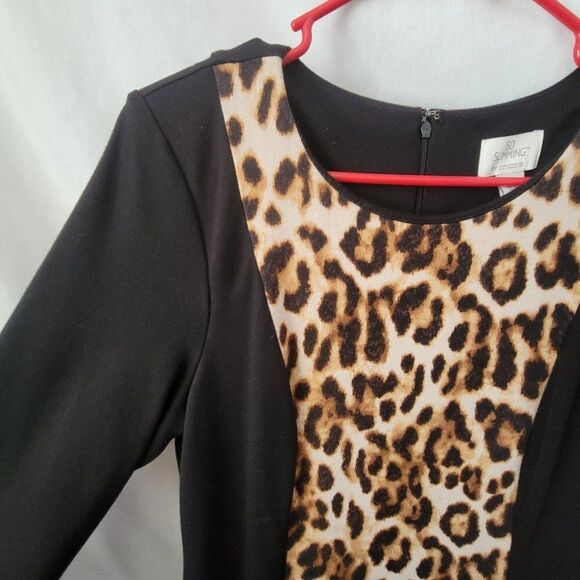 Chico's Small sz 6 S/M 0.5 So Slimming Animal Print Dress Leopard Lined zip EUC - Picture 3 of 10